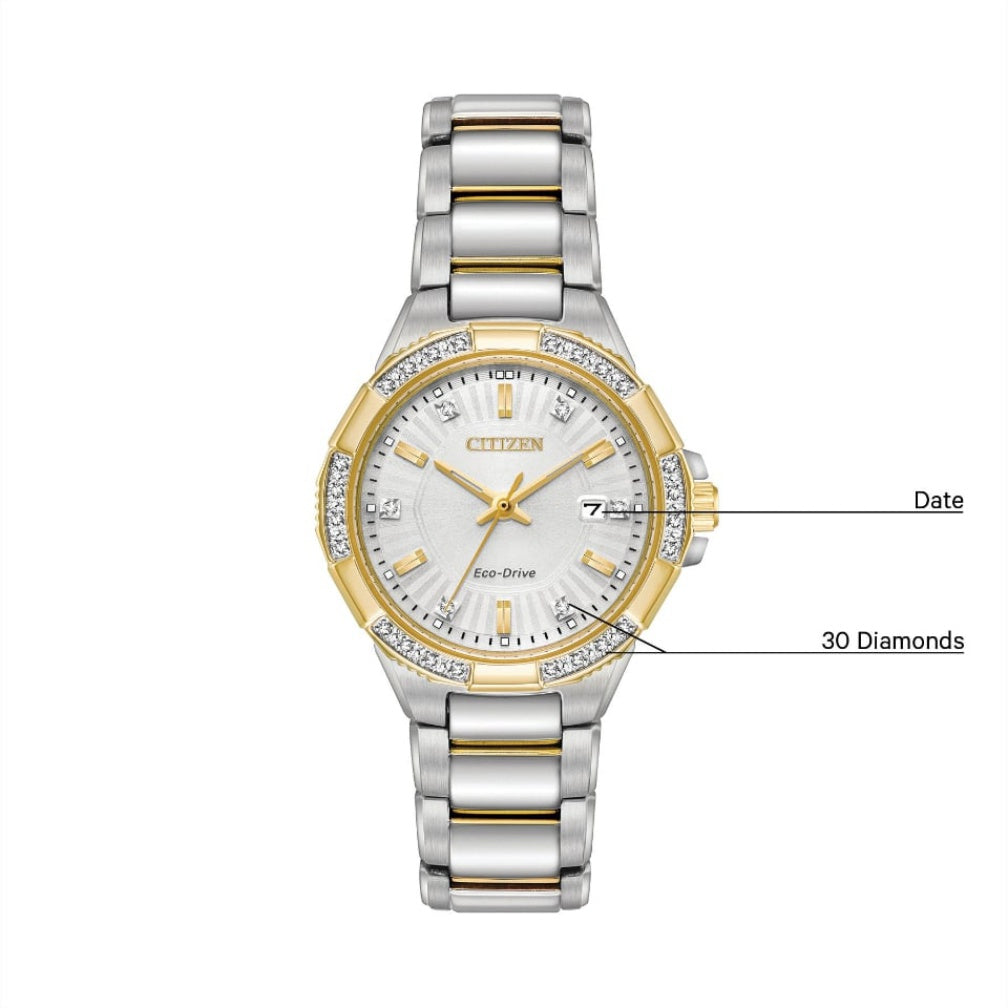 Citizen Ladies Diamond Eco-Drive Gold & Silver Stainless Steel Watch - EW2464-55A