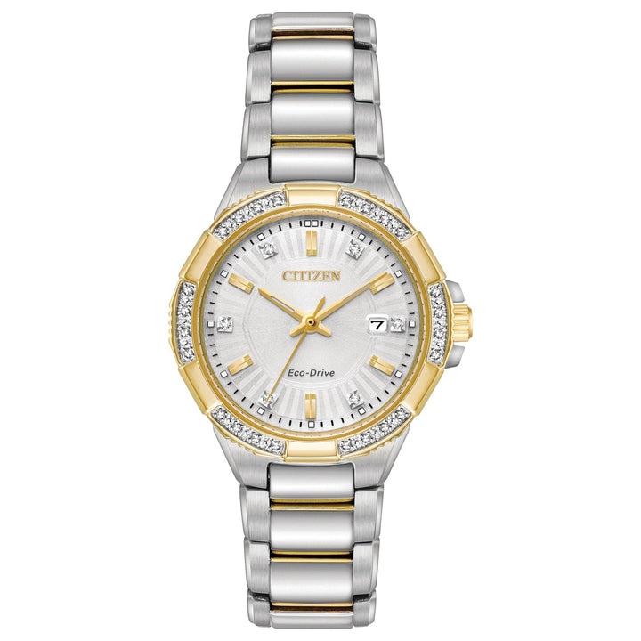 Citizen Ladies Diamond Eco-Drive Gold & Silver Stainless Steel Watch - EW2464-55A