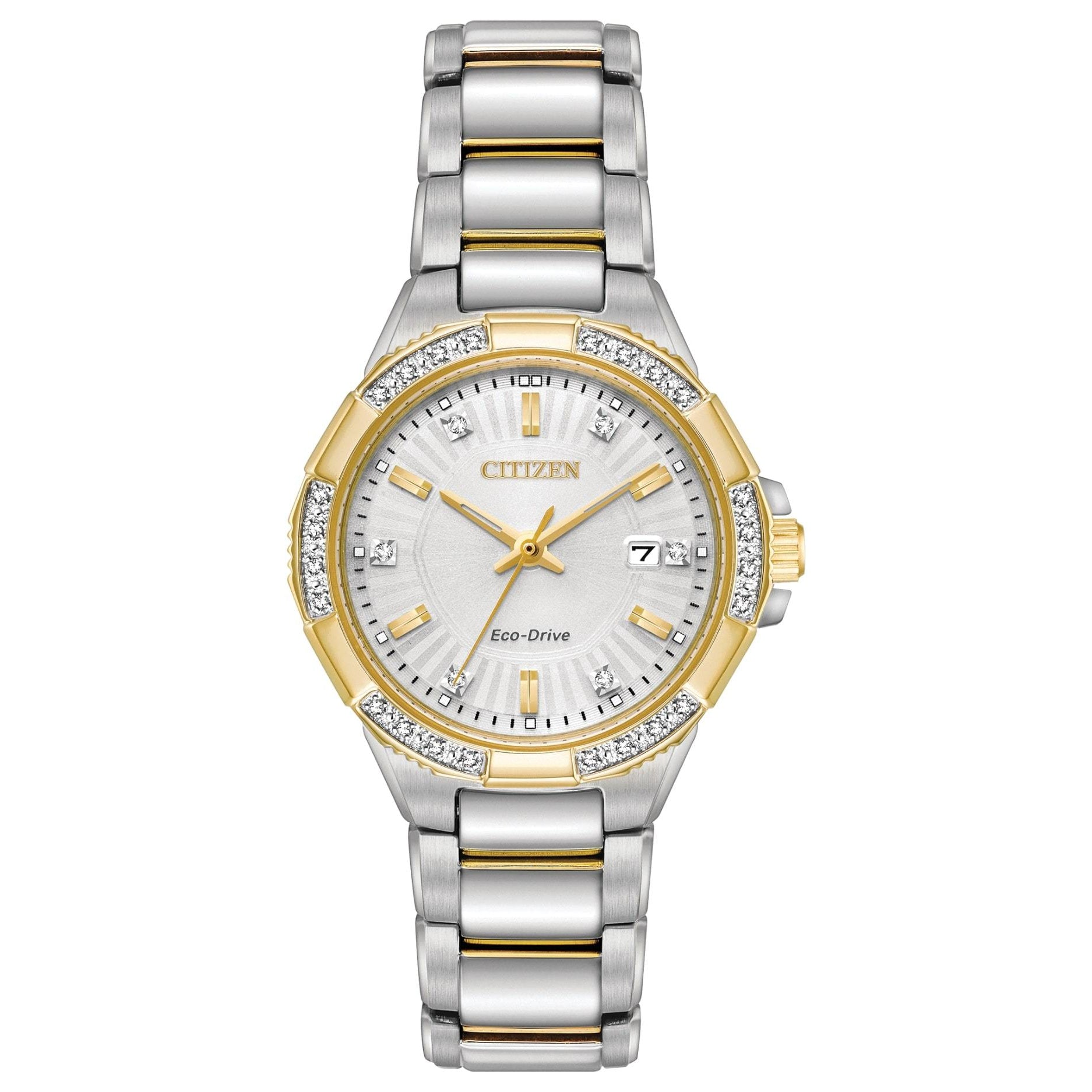 Citizen Ladies Diamond Eco-Drive Gold & Silver Stainless Steel Watch - EW2464-55A