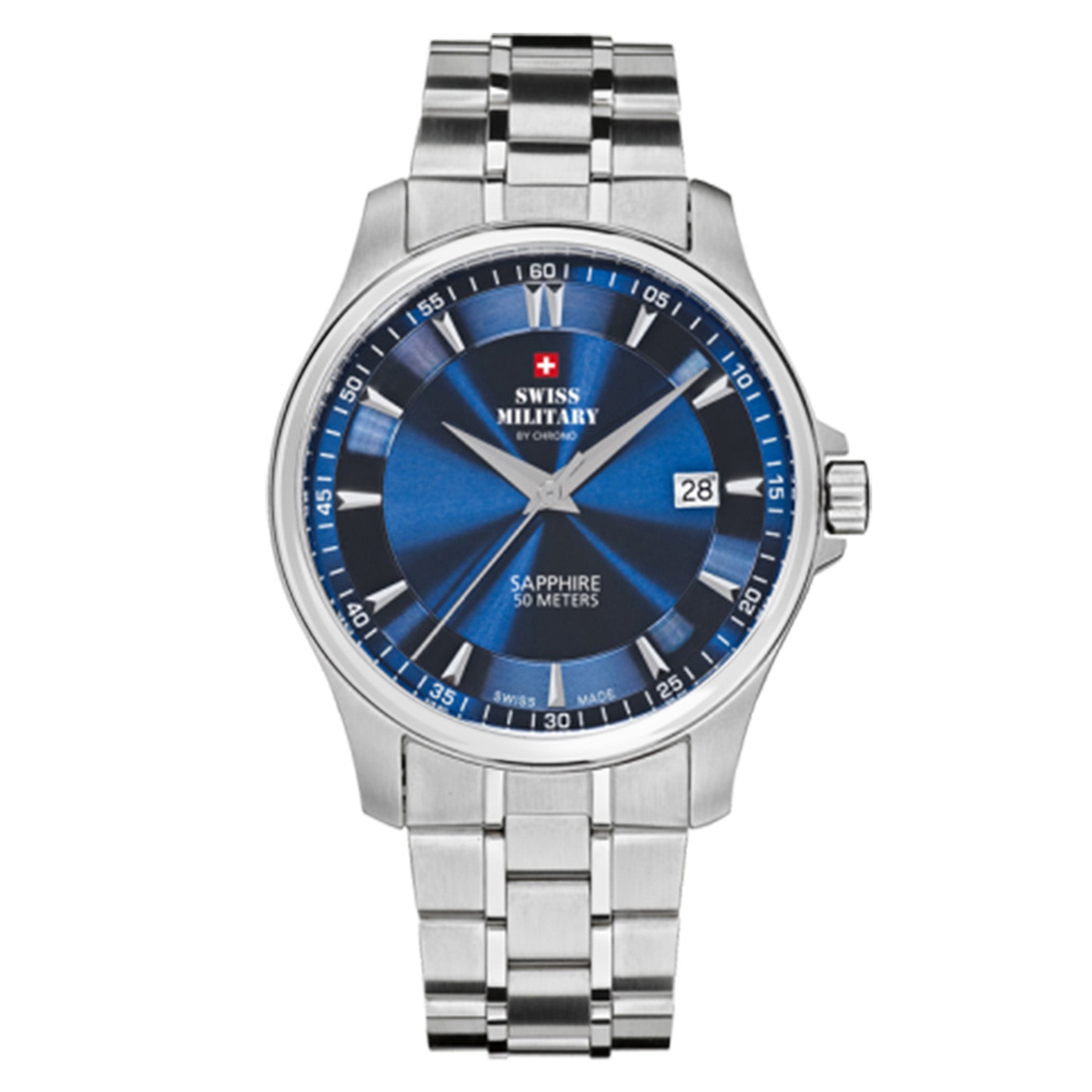 Swiss Military Silver Steel Sunray Ocean Blue Dial Men's Watch - SM30137.03