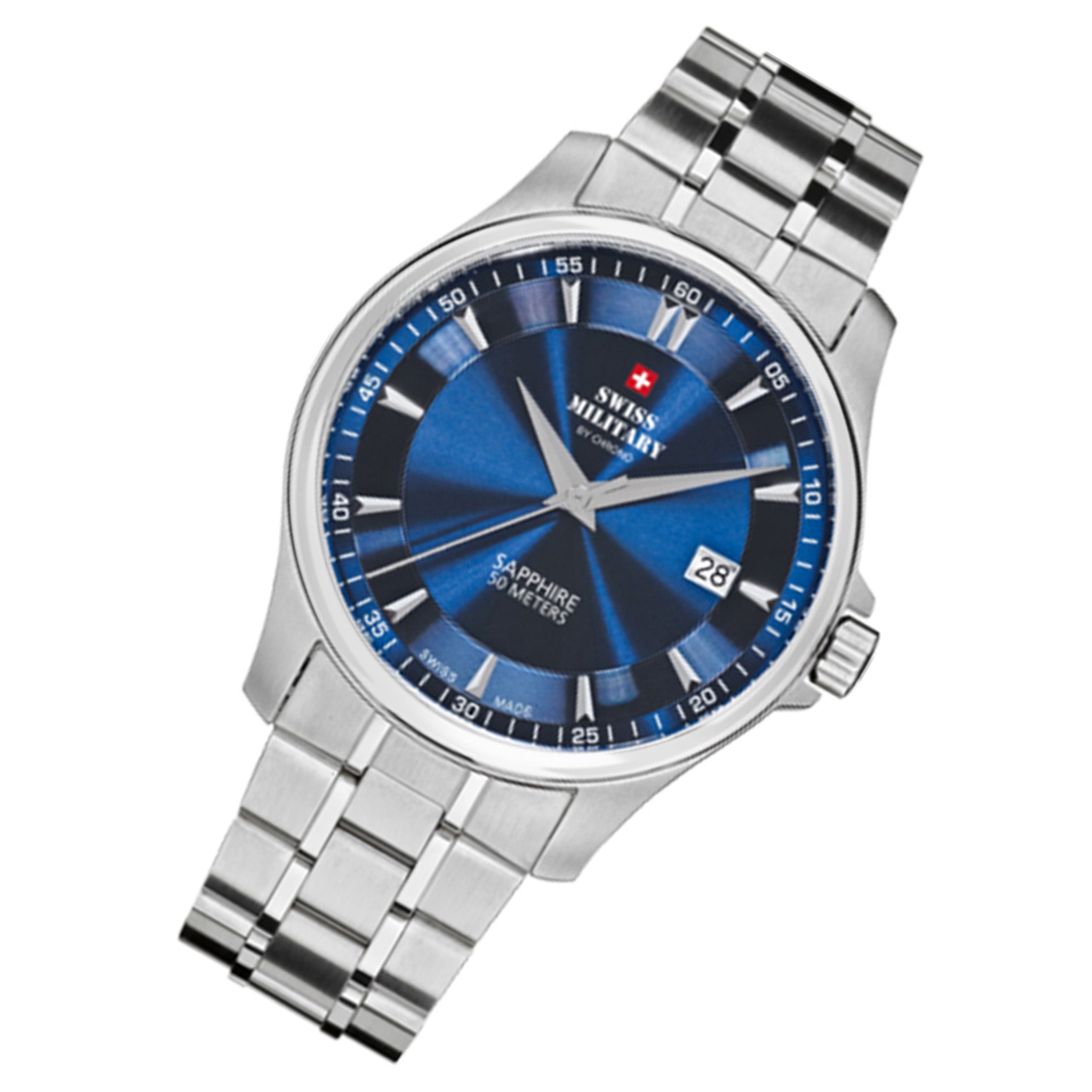 Swiss Military Silver Steel Sunray Ocean Blue Dial Men's Watch - SM30137.03