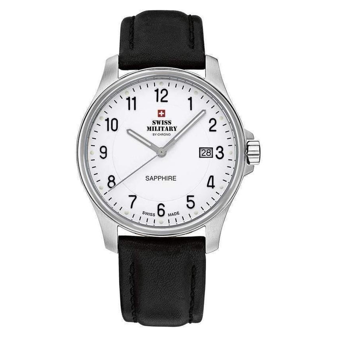 Swiss Military Black Leather White Dial Men's Watch - SM30137.07