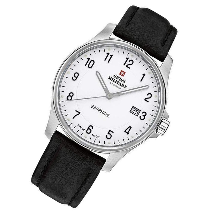 Swiss Military Black Leather White Dial Men's Watch - SM30137.07