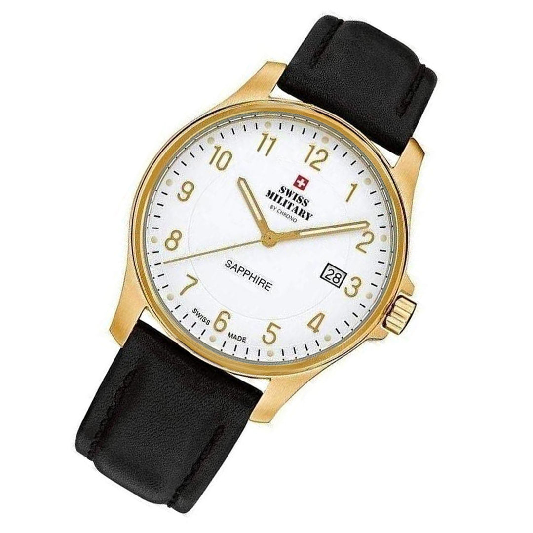Swiss Military Black Leather White Dial Men's Watch - SM30137.09