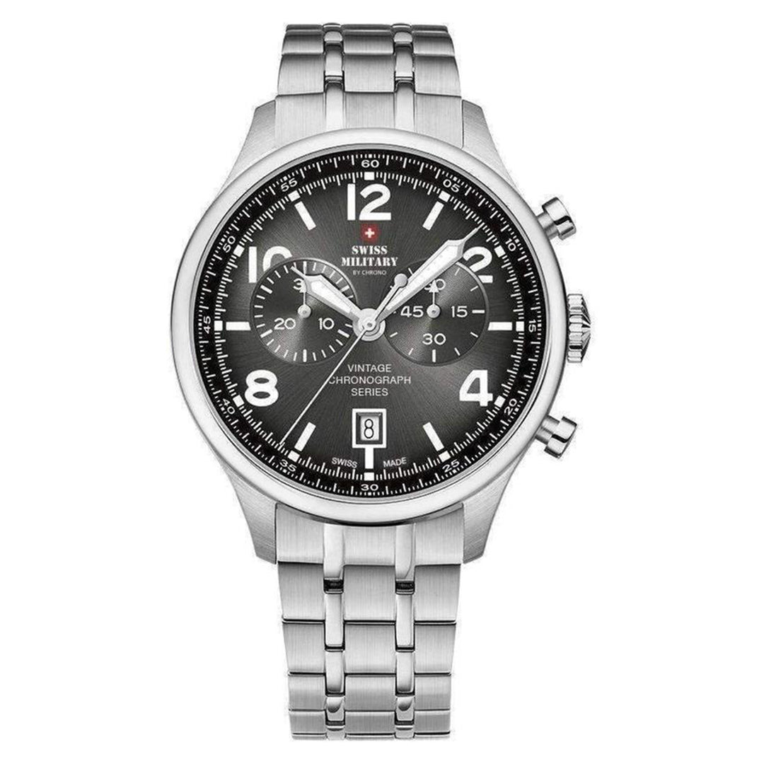 Swiss Military Silver Steel Black Dial Chronograph Men's Watch - SM30192.01