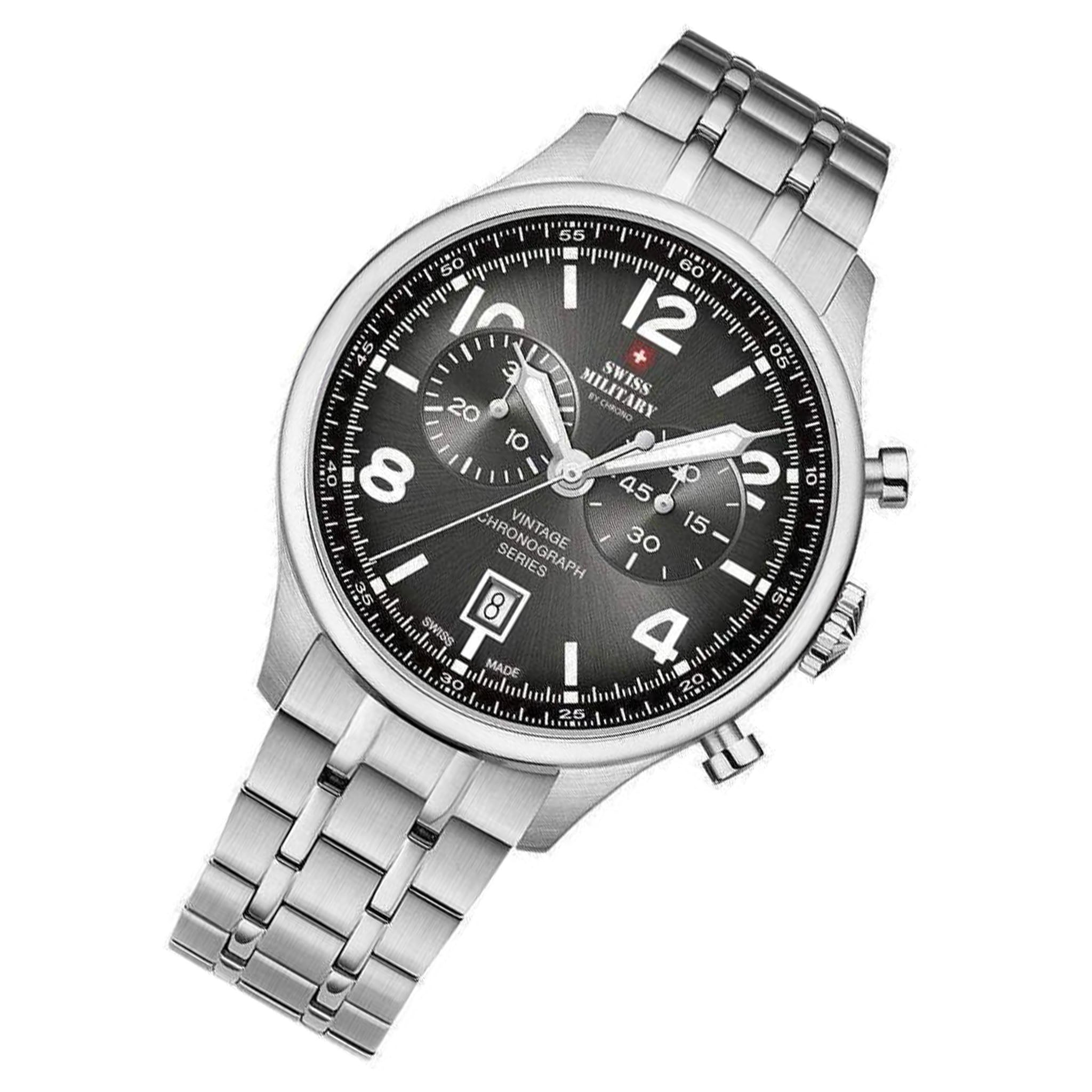 Swiss Military Silver Steel Black Dial Chronograph Men's Watch - SM30192.01
