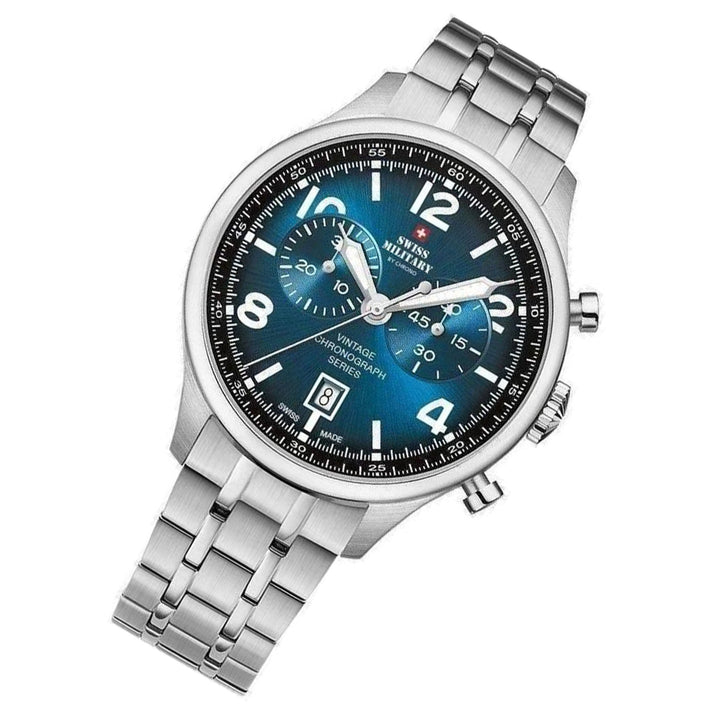 Swiss Military Silver Steel Blue Dial Chronograph Men's Watch - SM30192.03