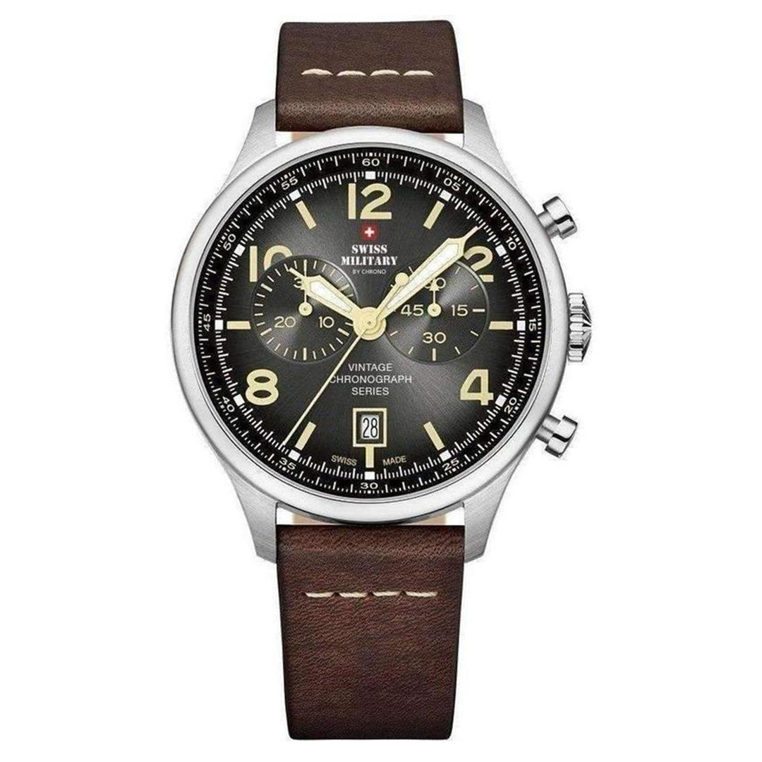 Swiss Military Brown Leather Black Dial Chronograph Men's Watch - SM30192.04