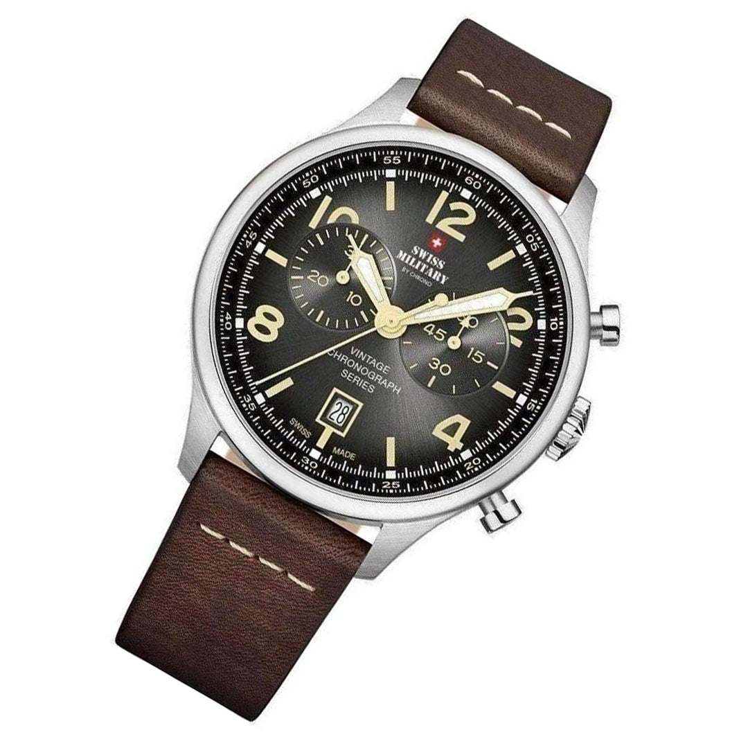 Swiss Military Brown Leather Black Dial Chronograph Men's Watch - SM30192.04