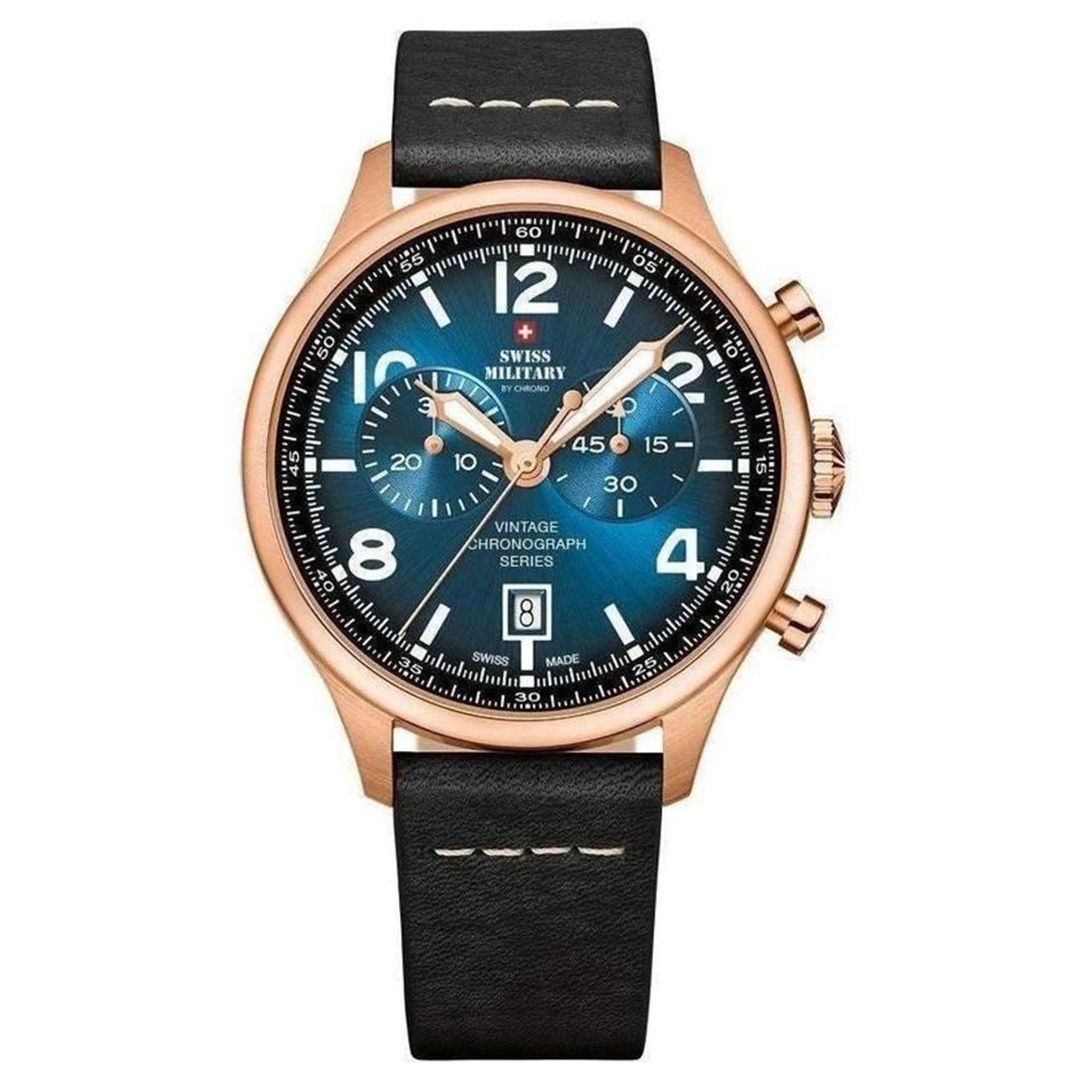 Swiss Military Black Leather Blue Dial Chronograph Men's Watch - SM30192.06
