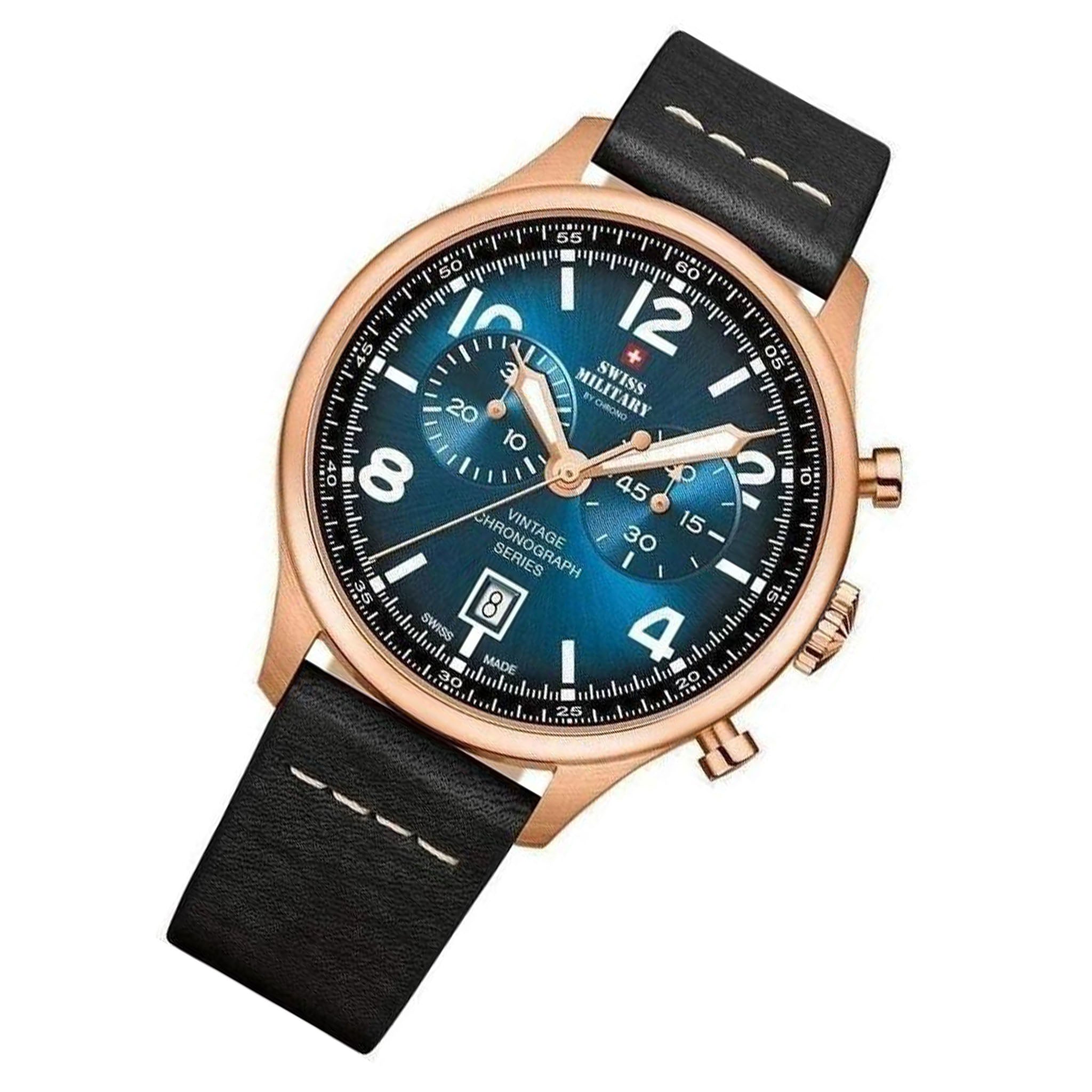 Swiss Military Black Leather Blue Dial Chronograph Men's Watch - SM30192.06