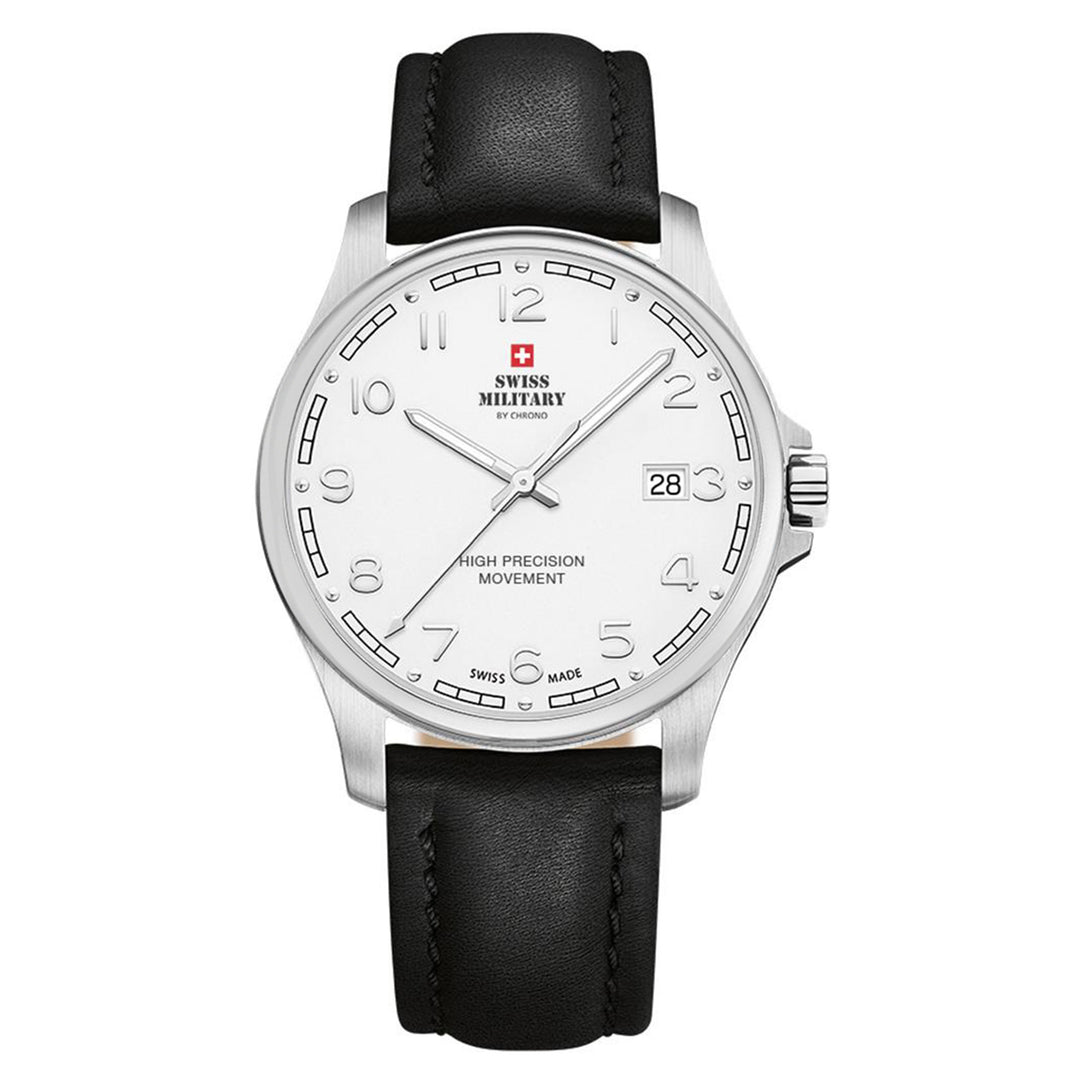 Swiss Military Black Leather White Dial Men's Watch - SM30200.25