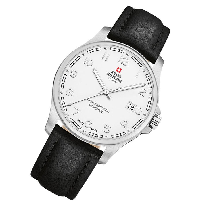 Swiss Military Black Leather White Dial Men's Watch - SM30200.25