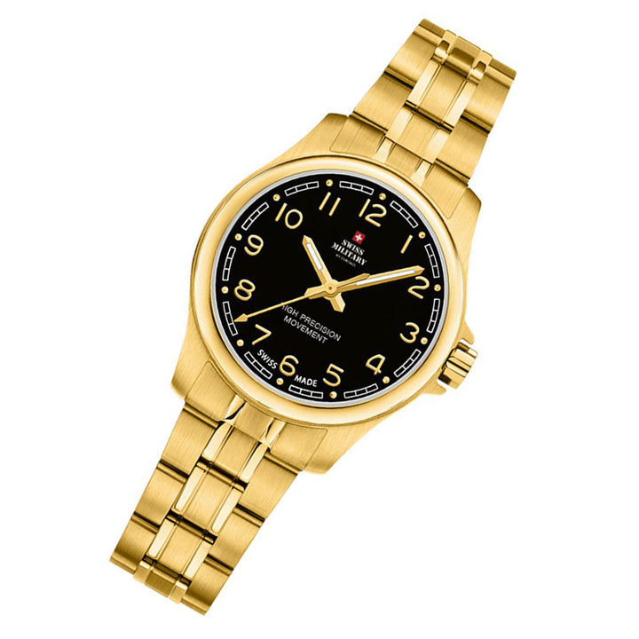 Swiss Military Gold Stainless Steel Black Dial Women's Watch - SM30201.22