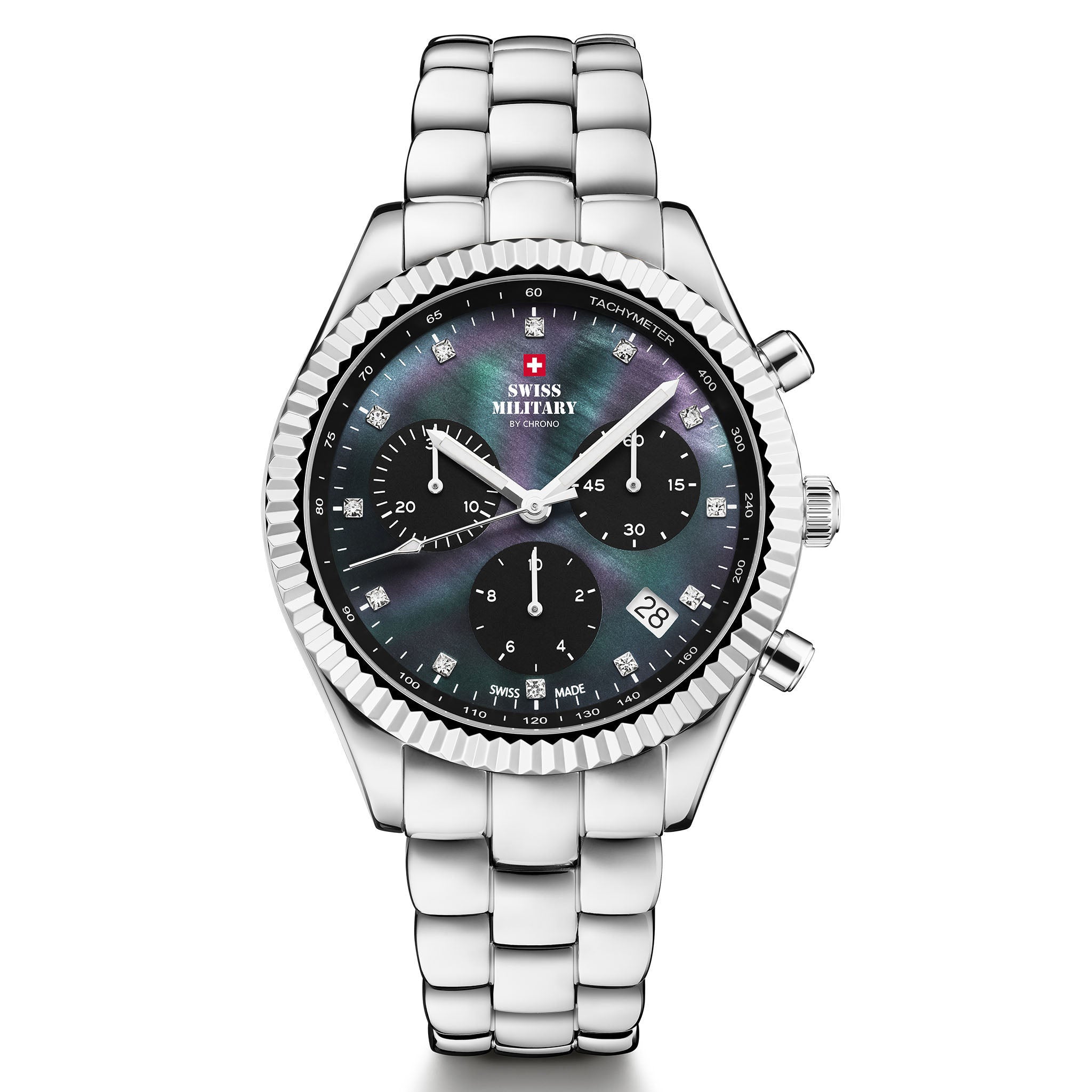 Swiss Military Silver Steel Black Dial Chronograph Women's Swiss Made Watch - SM30207.01