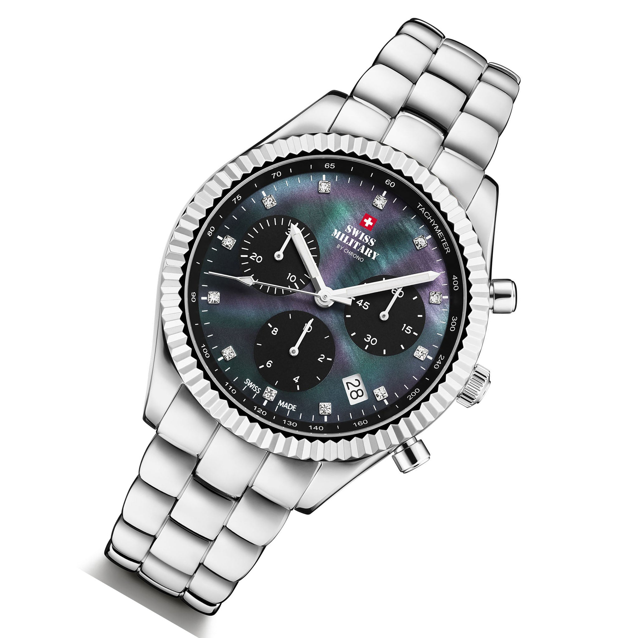 Swiss Military Silver Steel Black Dial Chronograph Women's Swiss Made Watch - SM30207.01
