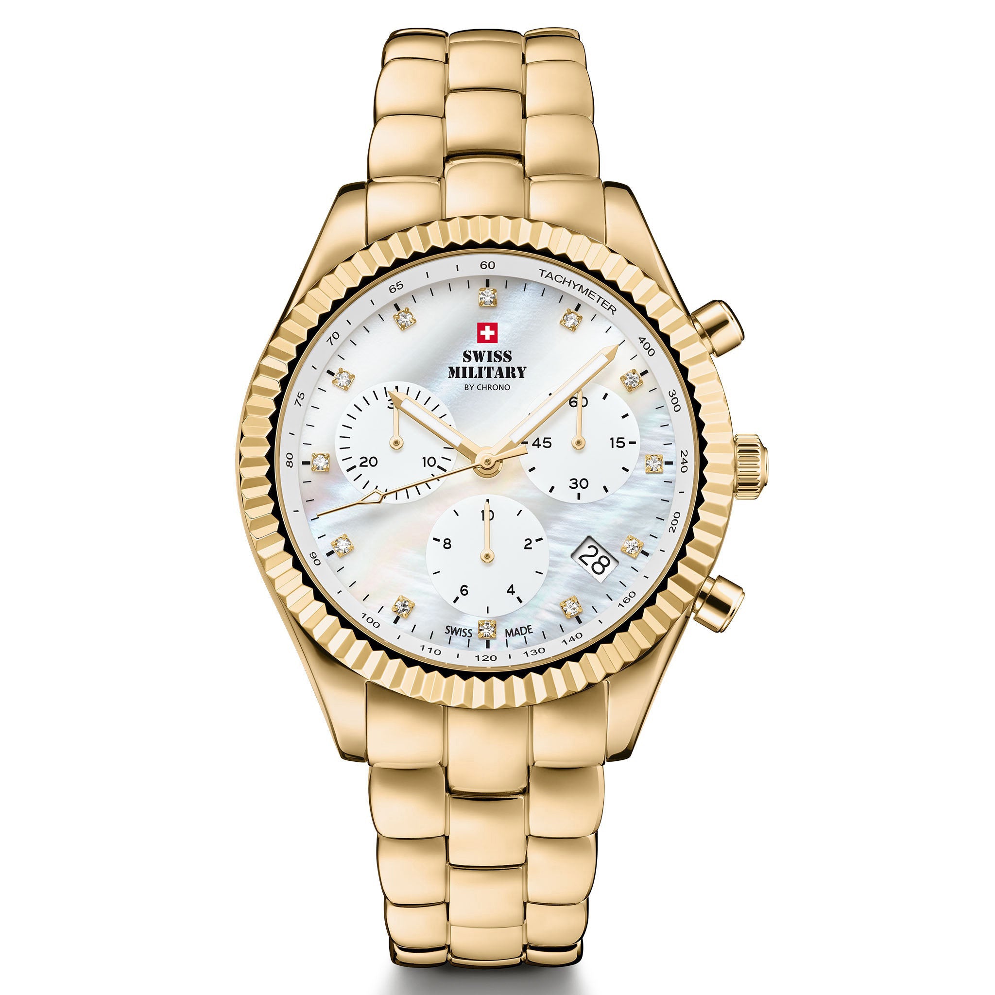 Swiss Military Gold Steel White Dial Chronograph Women's Swiss Made Watch - SM30207.03