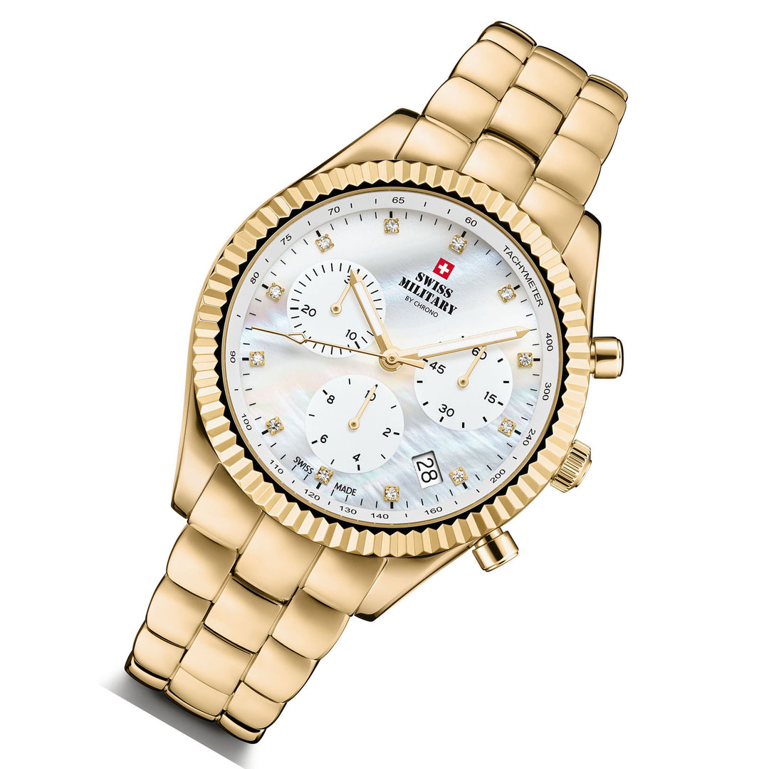 Swiss Military Gold Steel White Dial Chronograph Women's Watch - SM30207.03