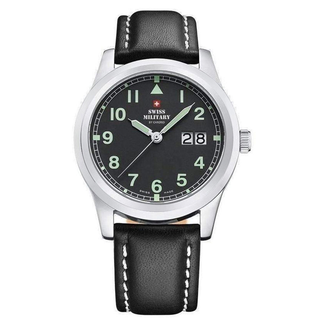 Swiss Military Black Leather Men's Watch - SM34004.09