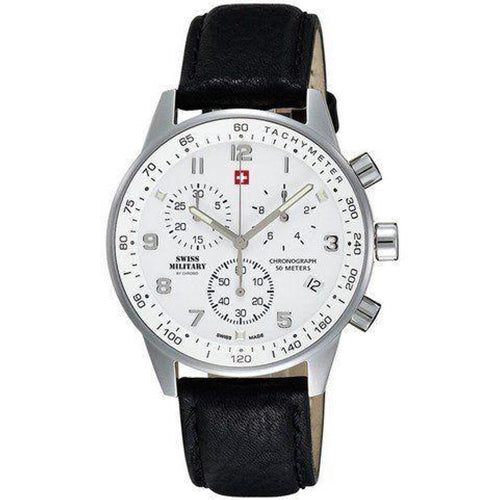 Swiss Military Black Leather White Dial Chronograph Men's Watch - SM34012.06