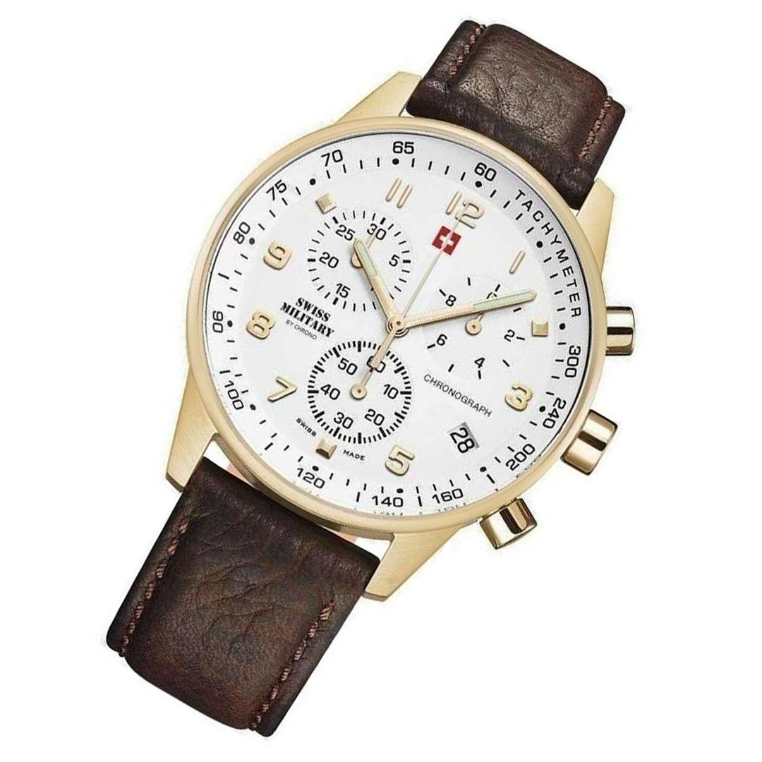 Swiss Military Brown Leather White Dial Chronograph Men's Watch - SM34012.07