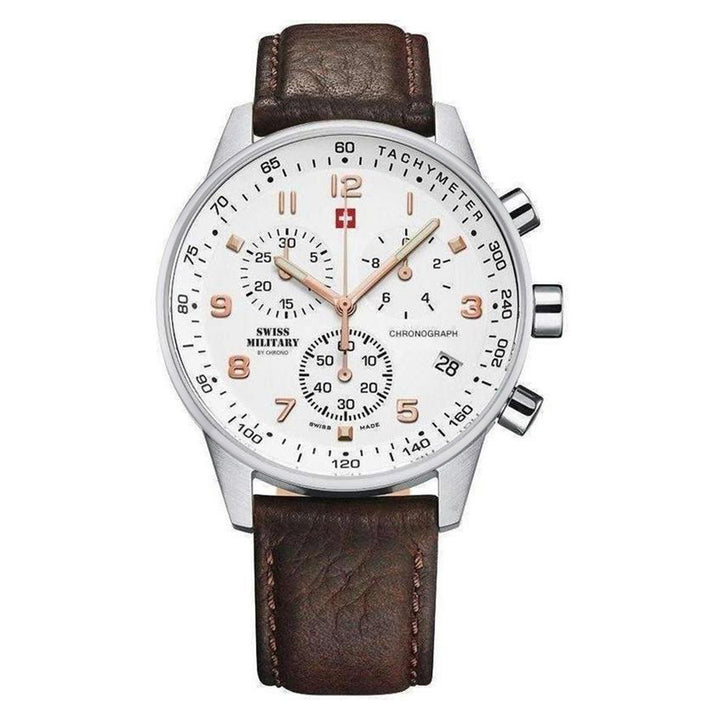 Swiss Military Brown Leather White Dial Chronograph Men's Watch - SM34012.11