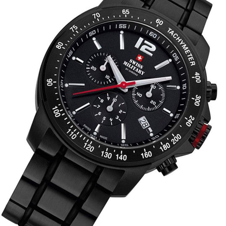 Swiss Military Black Steel Chrono Men's Watch - SM34033.03