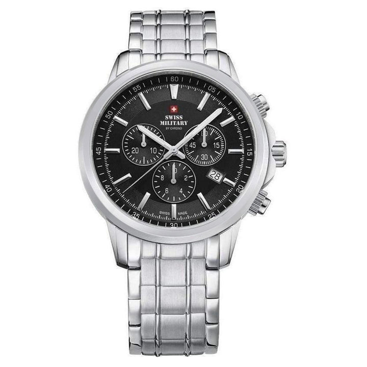 Swiss Military Silver Steel Black Dial Chronograph Men's Watch - SM34052.01