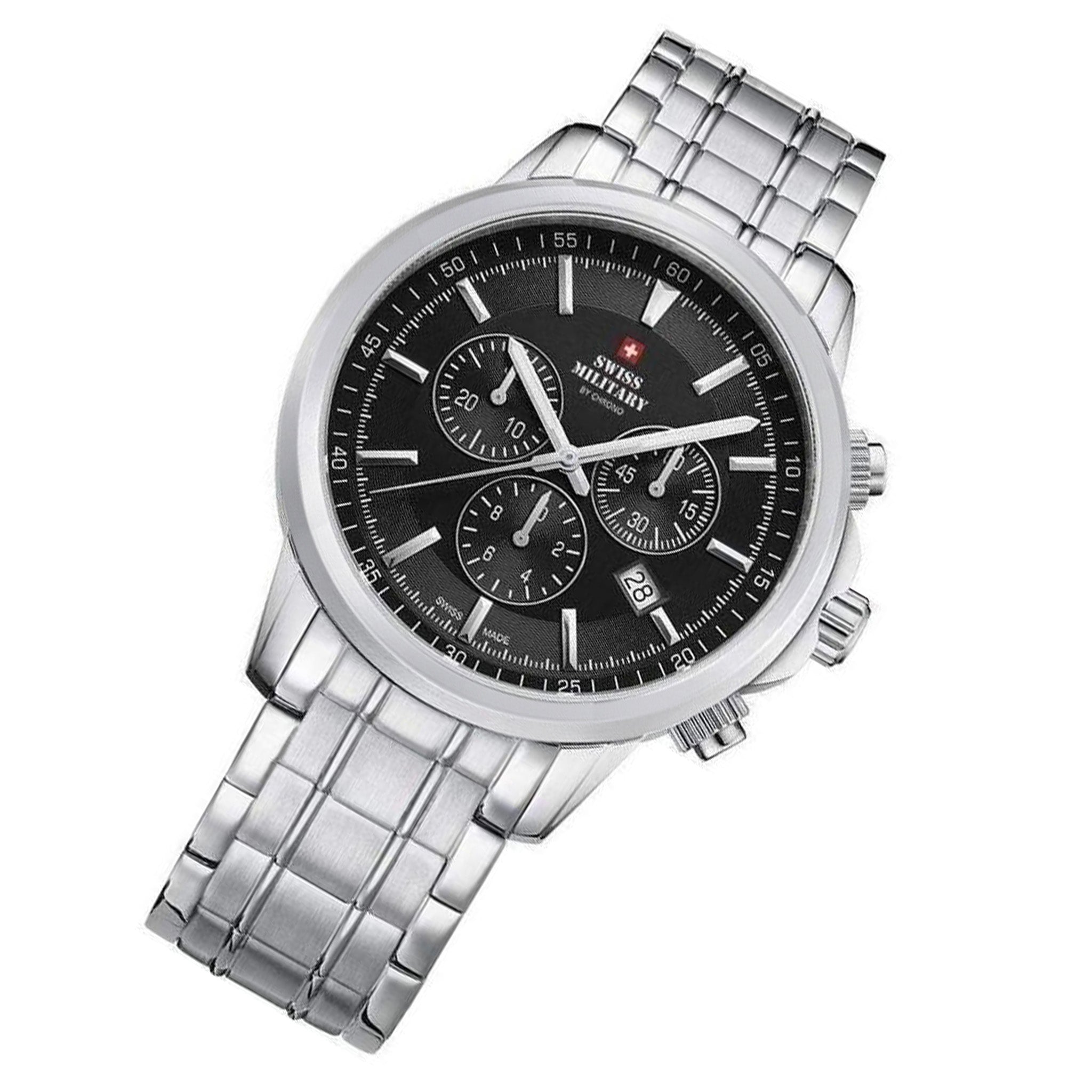 Swiss Military Silver Steel Black Dial Chronograph Men's Watch - SM34052.01