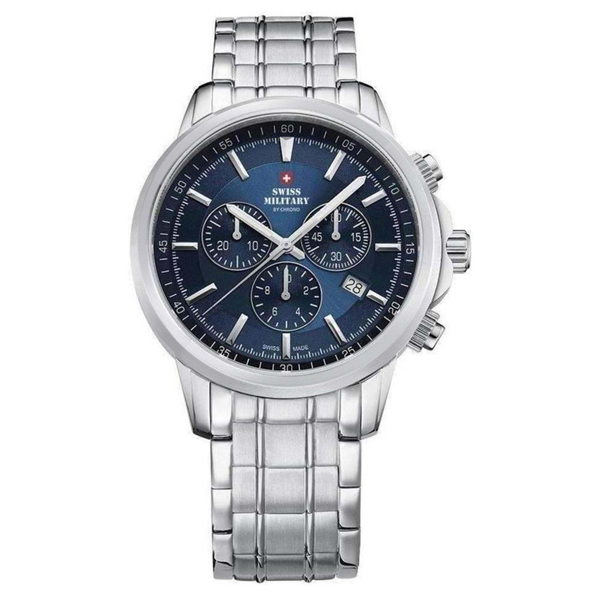 Swiss Military Silver Steel Blue Dial Chronograph Men's Watch - SM34052.03