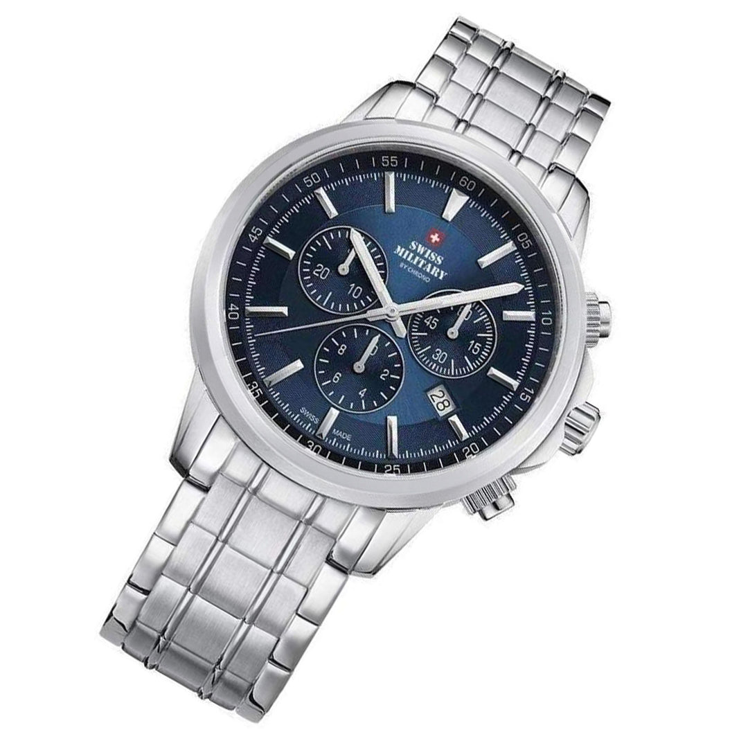 Swiss Military Silver Steel Blue Dial Chronograph Men's Watch - SM34052.03