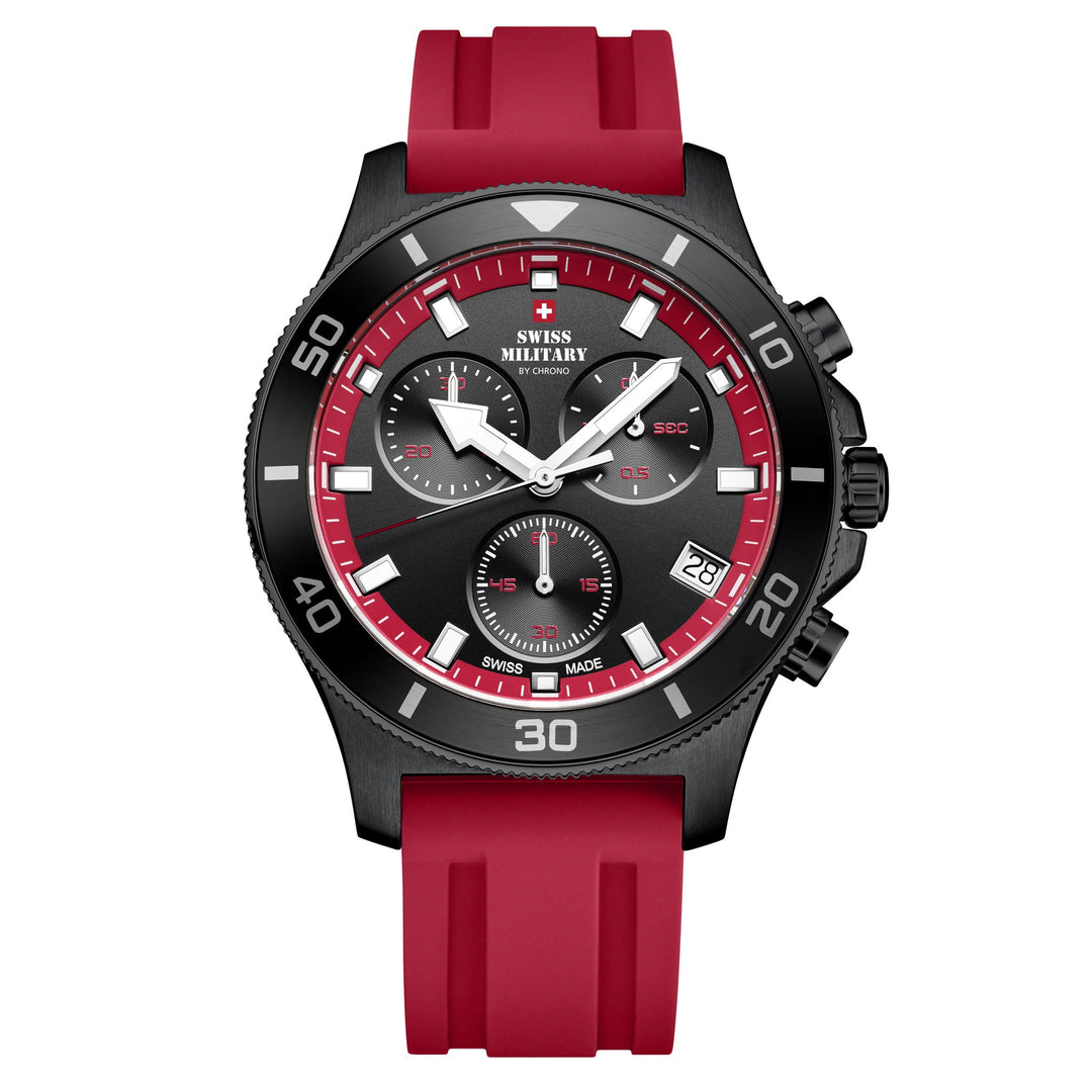 Swiss Military Red Silicone Band Black Dial Men's Chrono Watch - SM34067.15