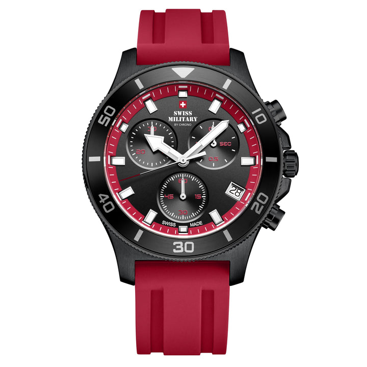 Swiss Military Red Silicone Band Black Dial Men's Chrono Watch - SM34067.15