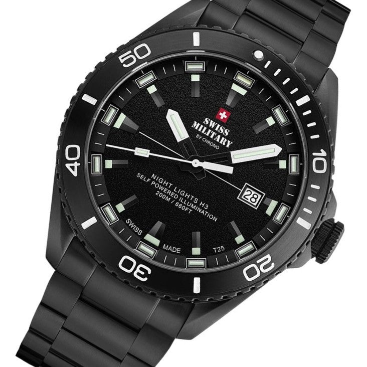 Swiss Military Stainless Steel Black Dial Men's Watch - SM34080.03