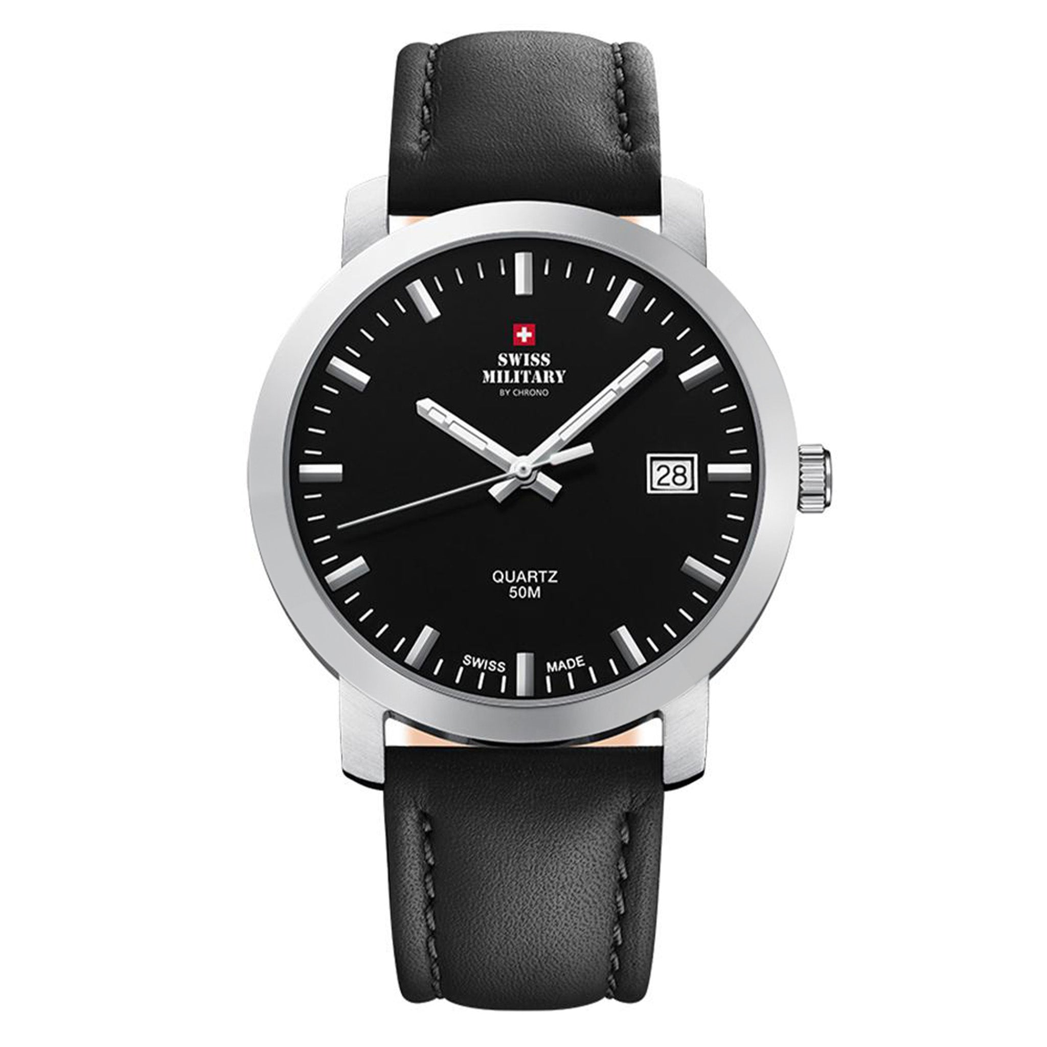 Swiss Military Classic Black Leather Men's Swiss Made Watch - SM34083.04