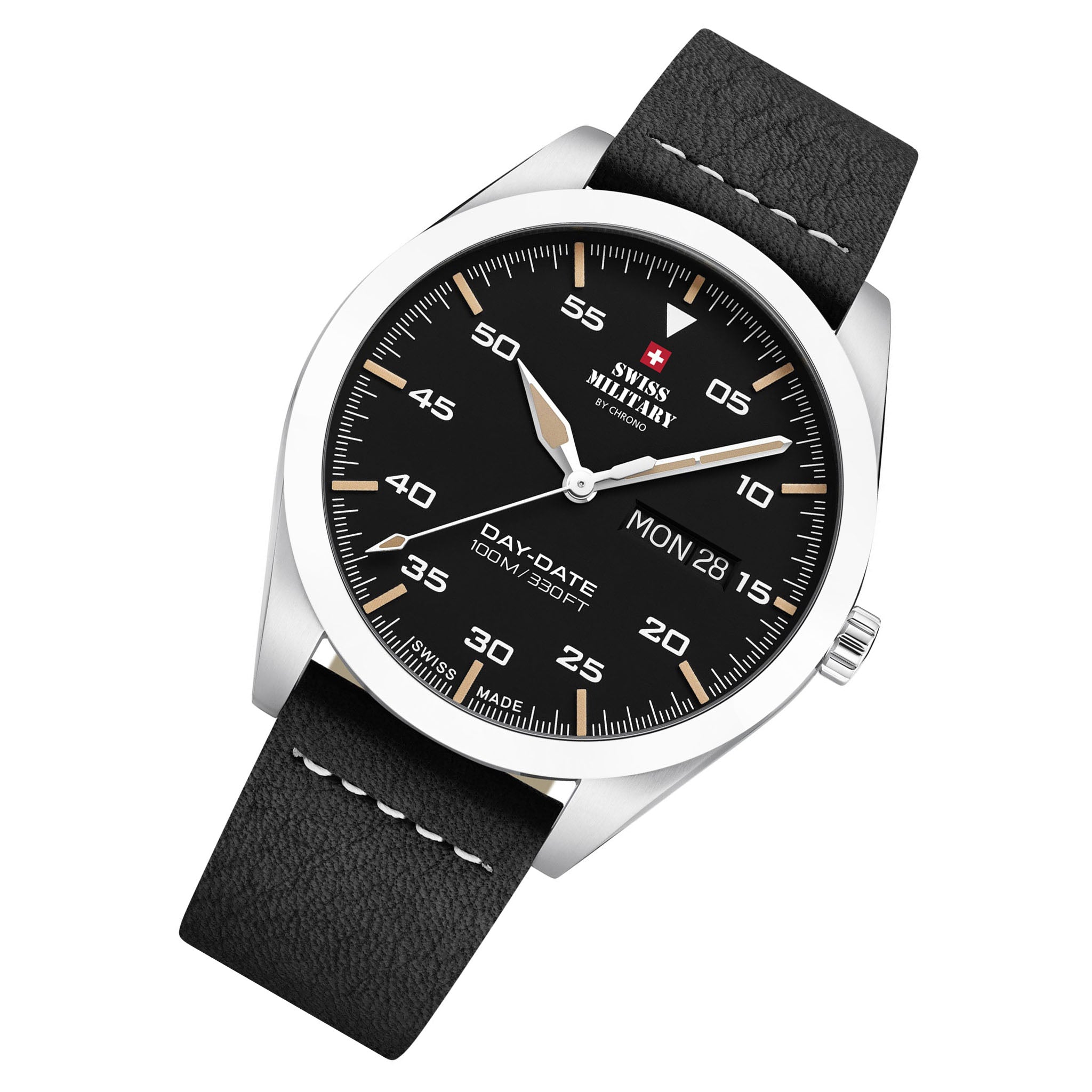 Swiss Military Black Leather Men's Swiss Made Watch - SM34087.04