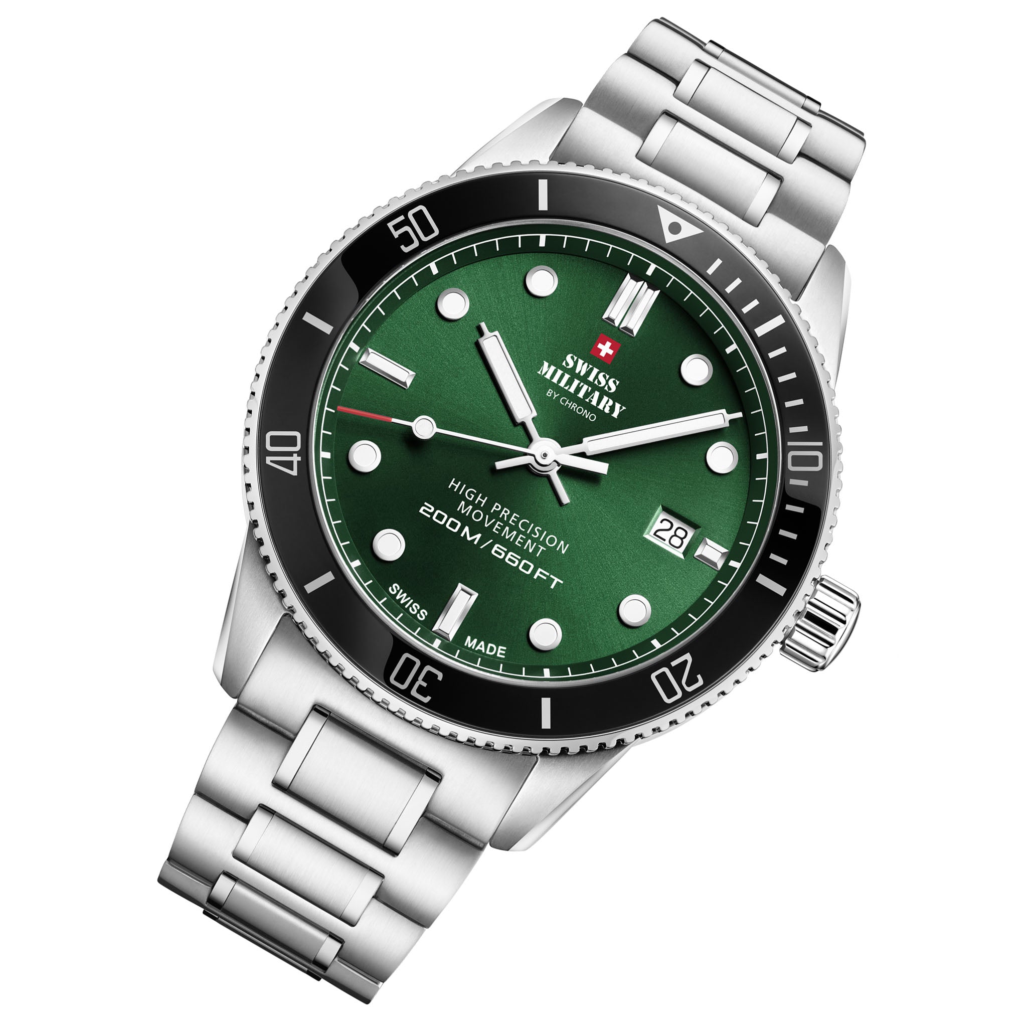 Swiss Military Silver Steel Green Dial Men's Swiss Made Watch - SM34088.03