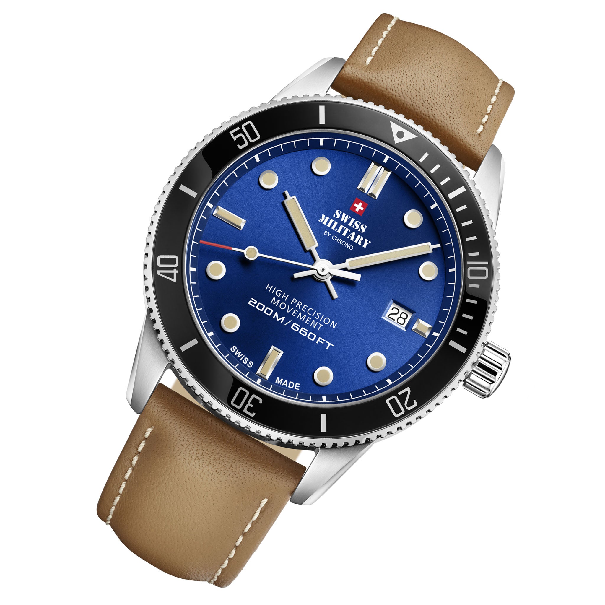 Swiss Military Brown Leather Band Blue Dial Men's Swiss Made Watch - SM34088.05