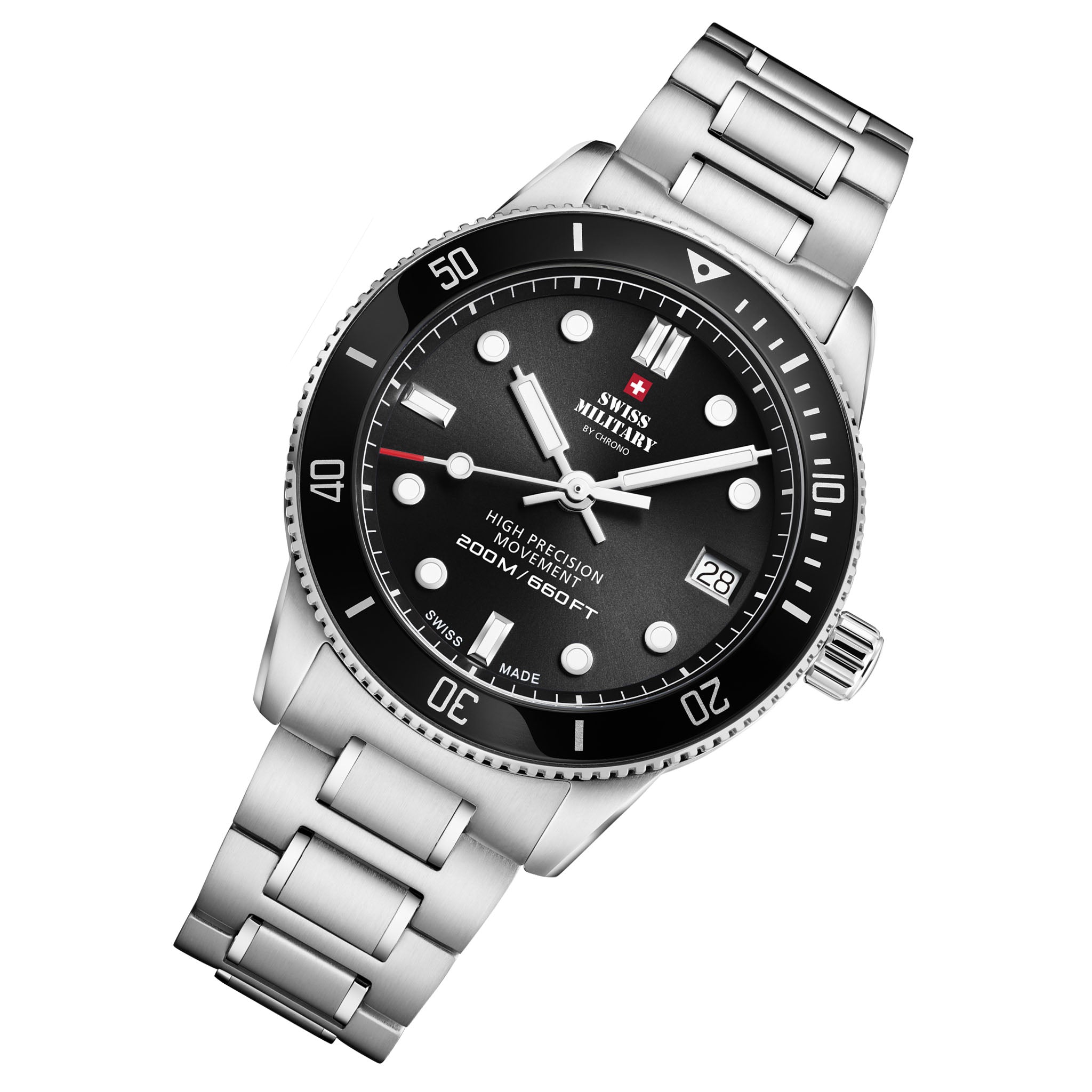 Swiss Military Silver Steel Black Dial Women's Swiss Made Watch - SM34089.01