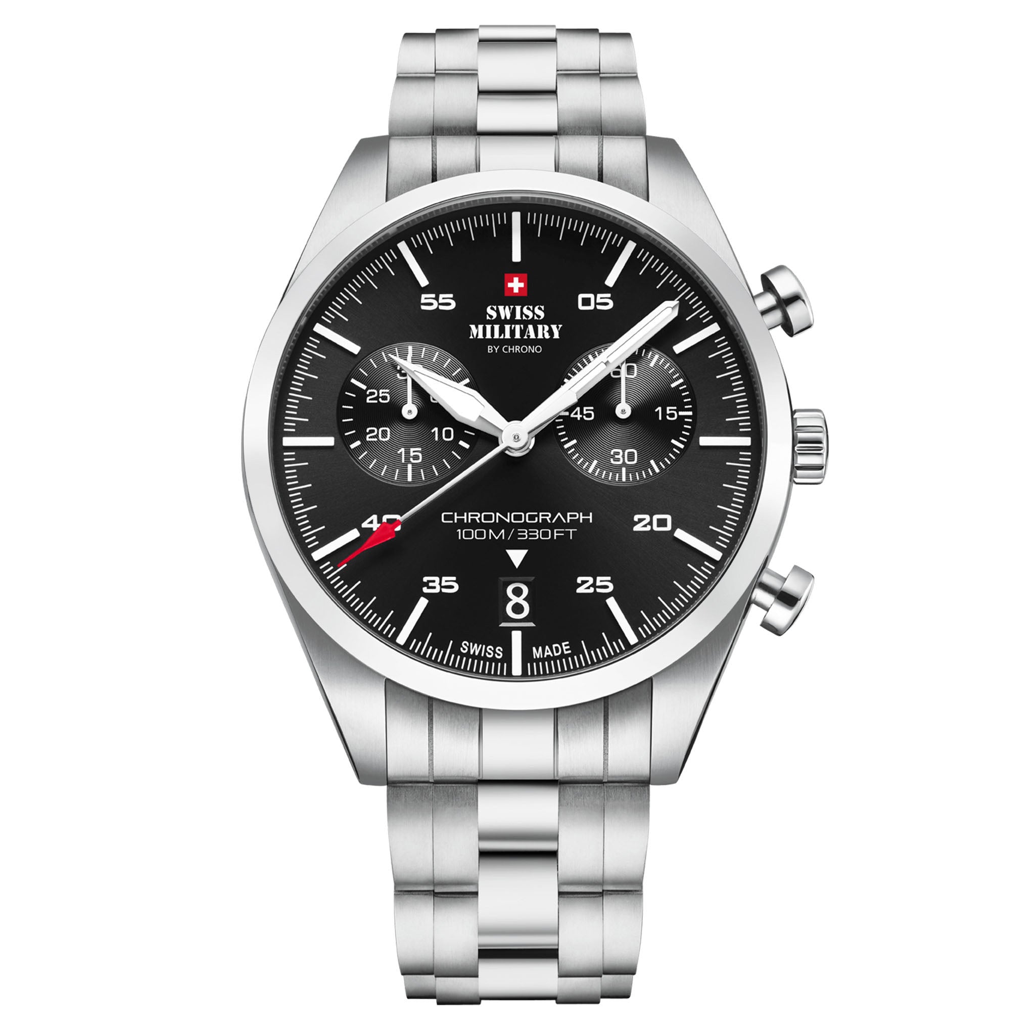 Swiss Military Silver Steel Black Dial Chronograph Men's Swiss Made Watch - SM34090.01