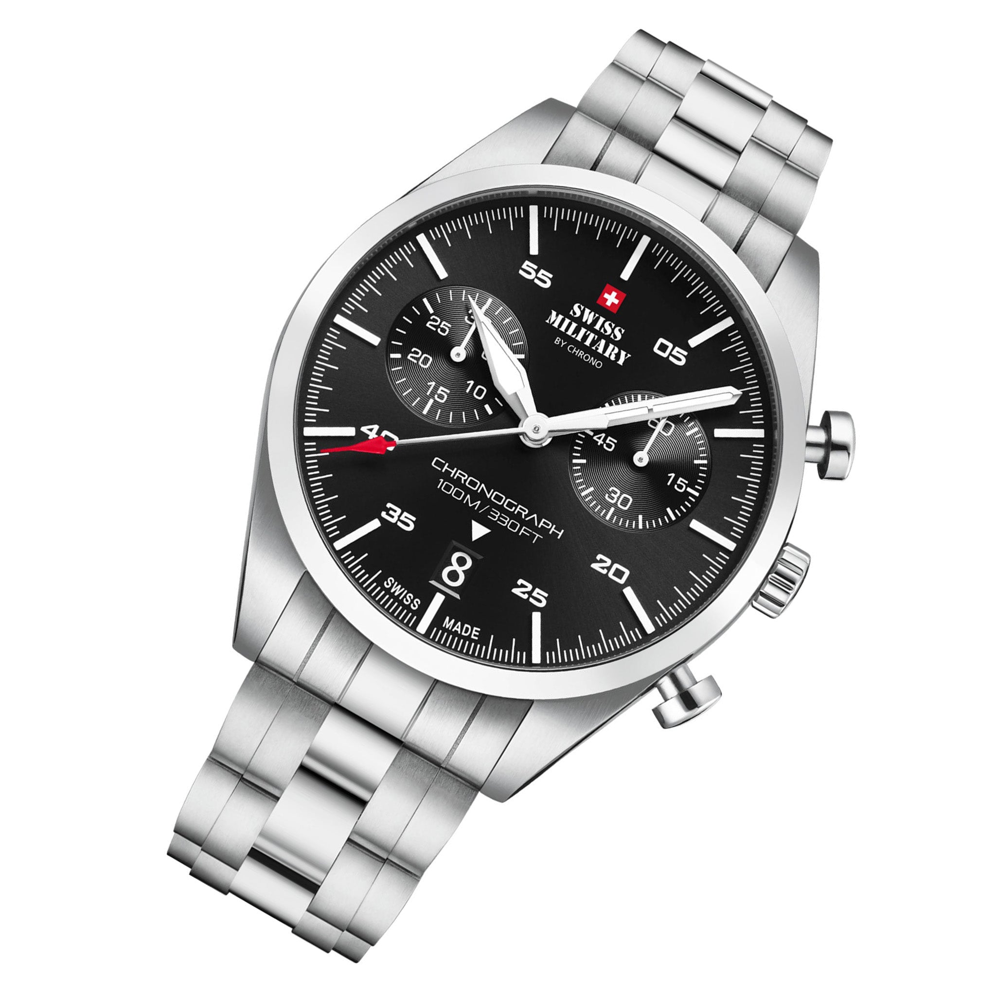 Swiss Military Silver Steel Black Dial Chronograph Men's Swiss Made Watch - SM34090.01