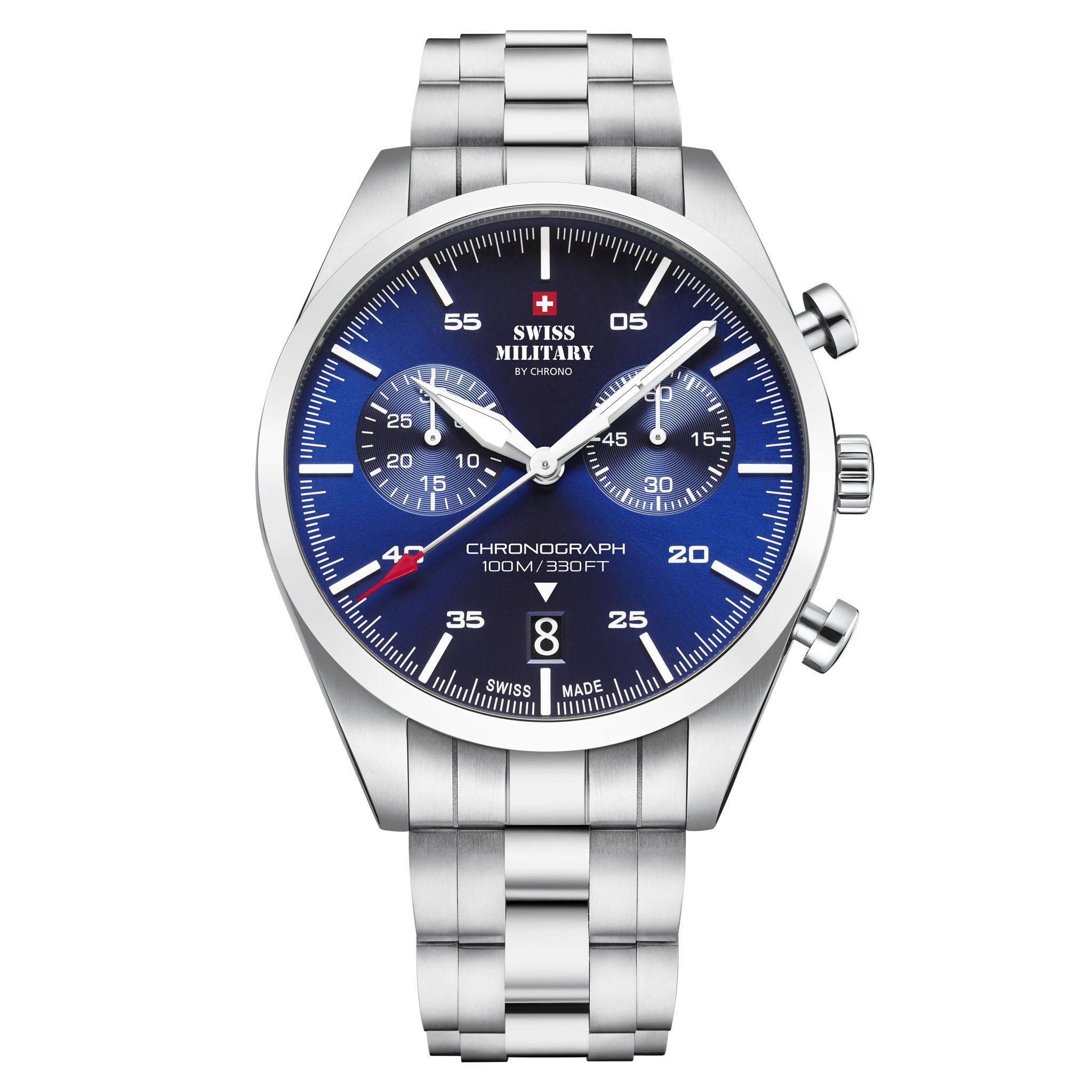 Swiss Military Silver Steel Blue Dial Chronograph Men's Swiss Made Watch - SM34090.02