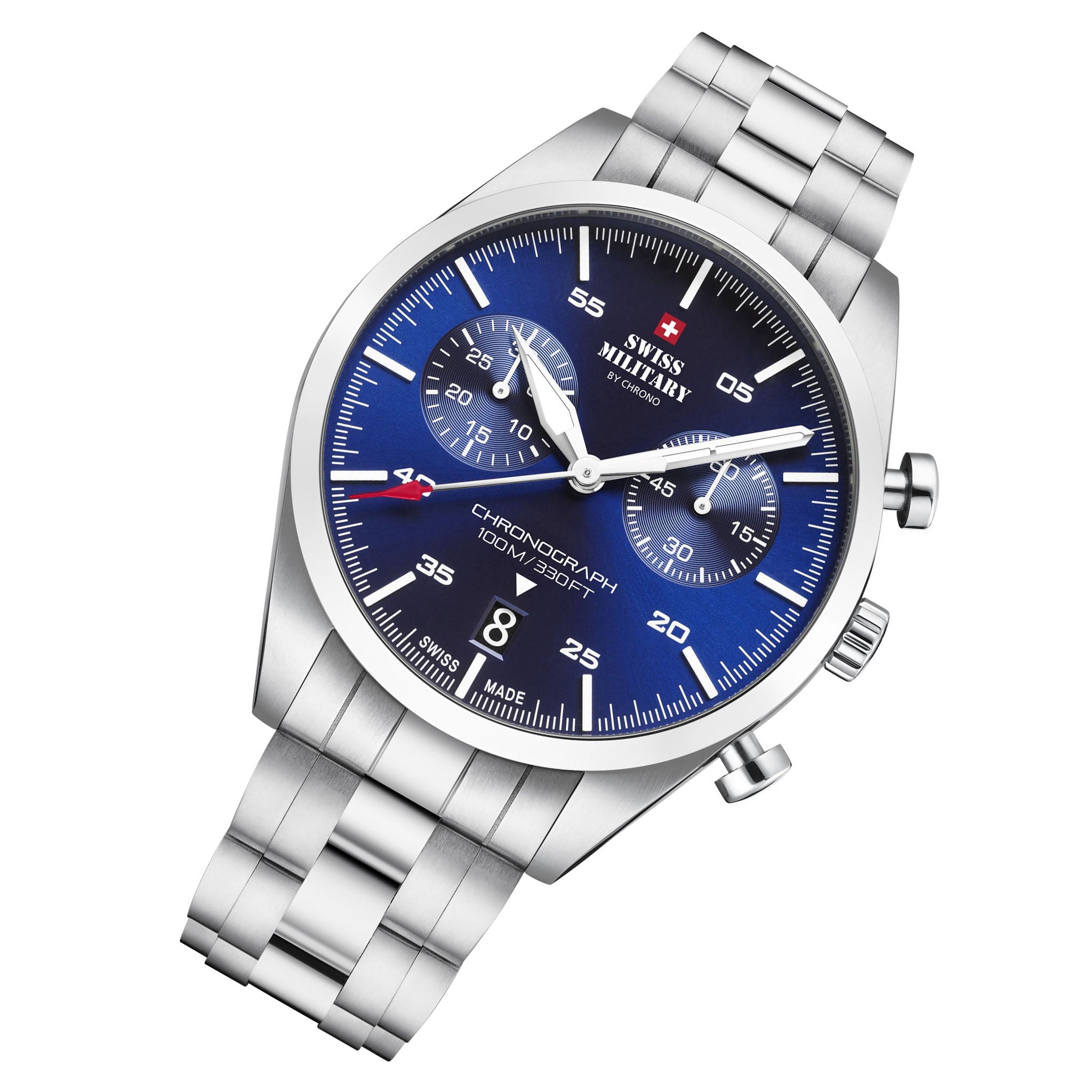 Swiss Military Silver Steel Blue Dial Chronograph Men's Swiss Made Watch - SM34090.02