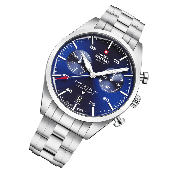 Swiss Military Silver Steel Blue Dial Men's Chrono Watch - SM34090.02