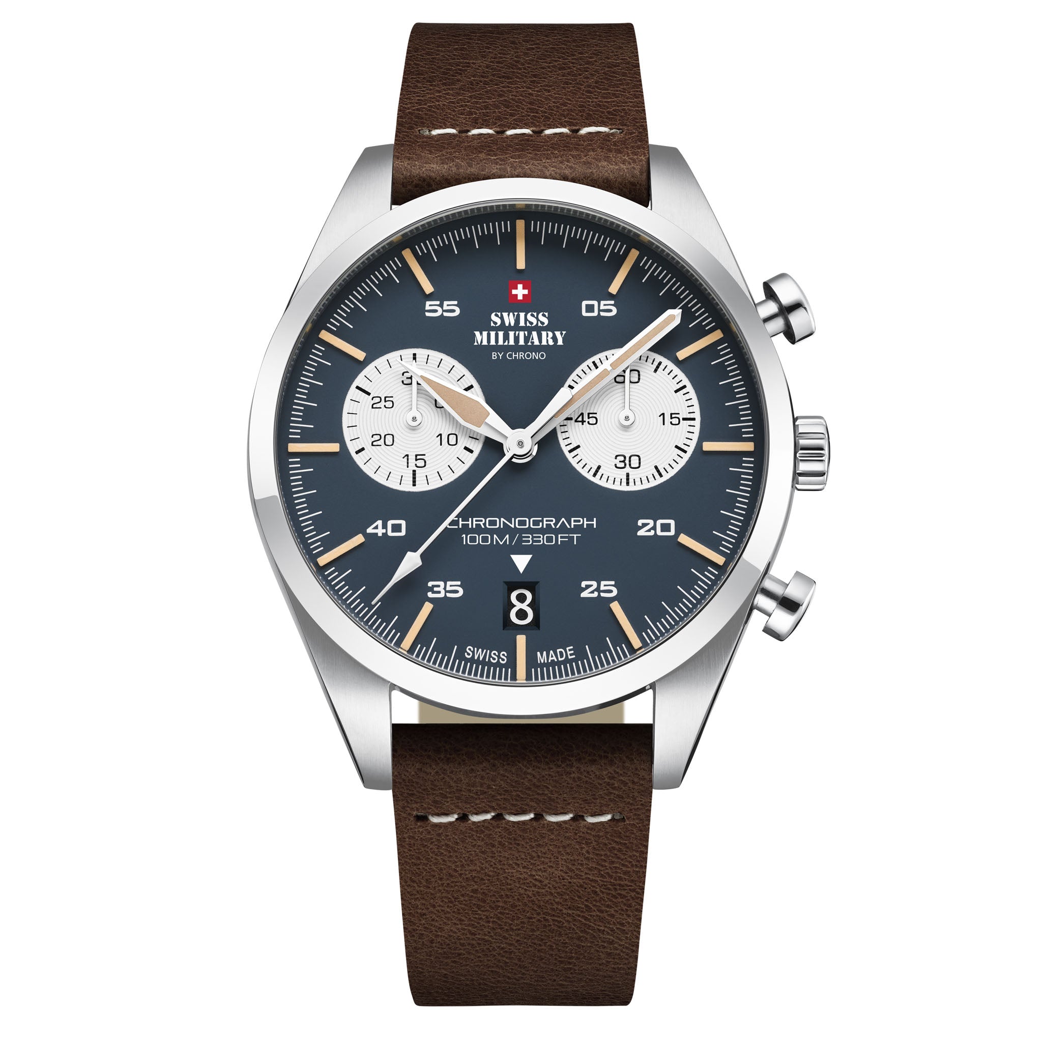 Swiss Military Brown Leather Band Blue Dial Men's Watch - SM34090.04