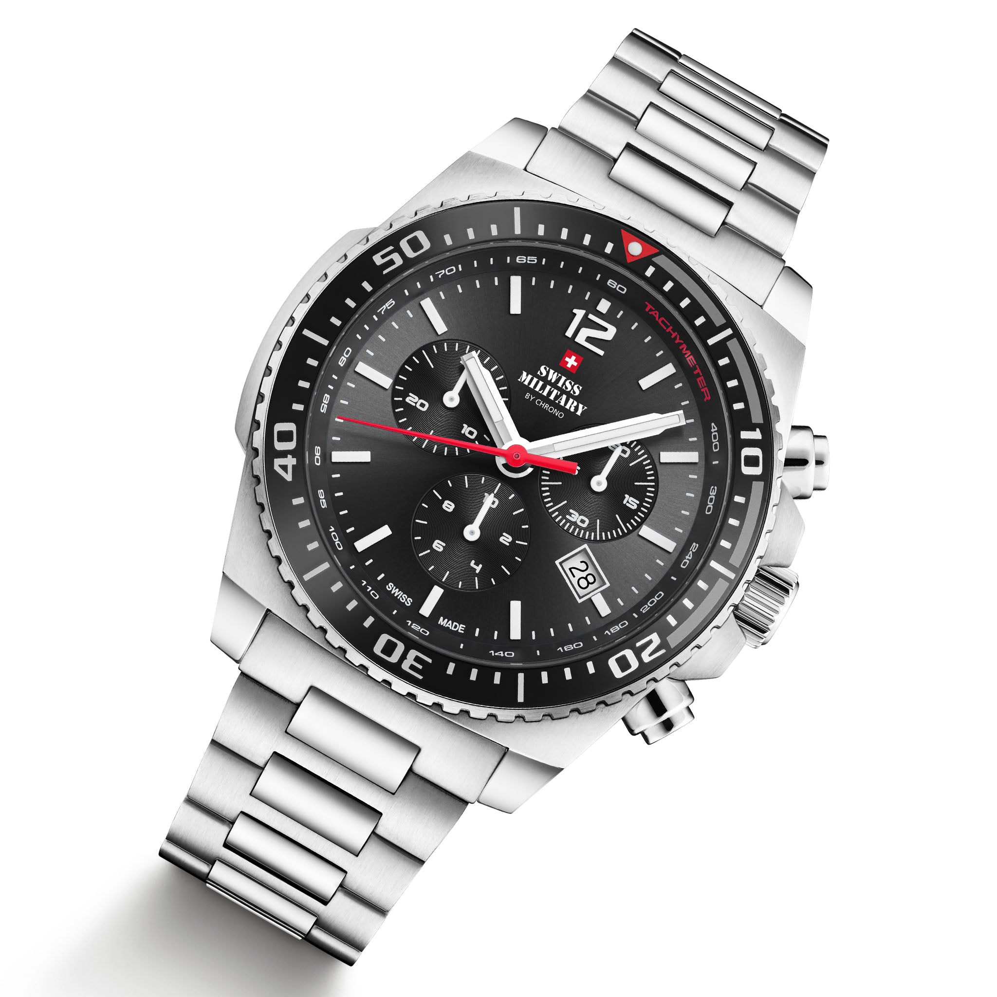 Swiss Military Silver Steel Black Dial Chronograph Men's Swiss Made Watch - SM34093.01