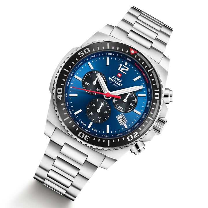 Swiss Military Silver Steel Blue Dial Chronograph Men's Swiss Made Watch - SM34093.02