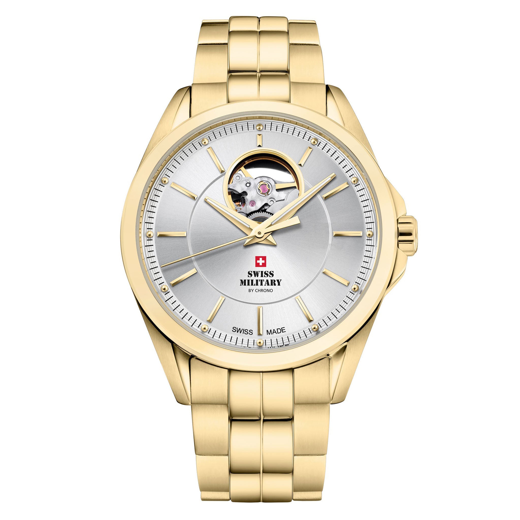 Swiss Military Gold Steel Silver Dial Automatic Men's Swiss Made Watch - SMA34085.31