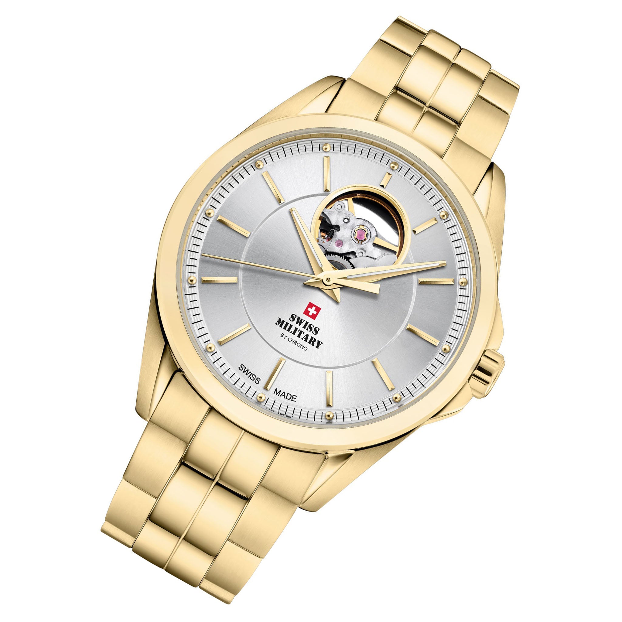 Swiss Military Gold Steel Silver Dial Automatic Men's Swiss Made Watch - SMA34085.31