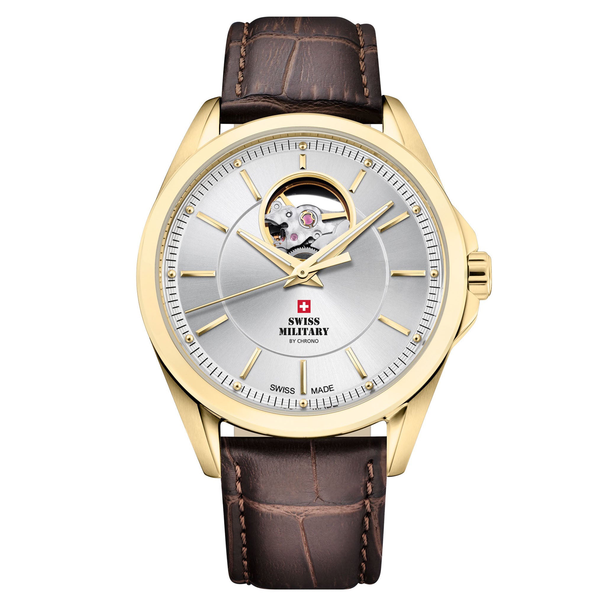Swiss Military Brown Leather Silver Dial Automatic Men's Swiss Made Watch - SMA34085.38